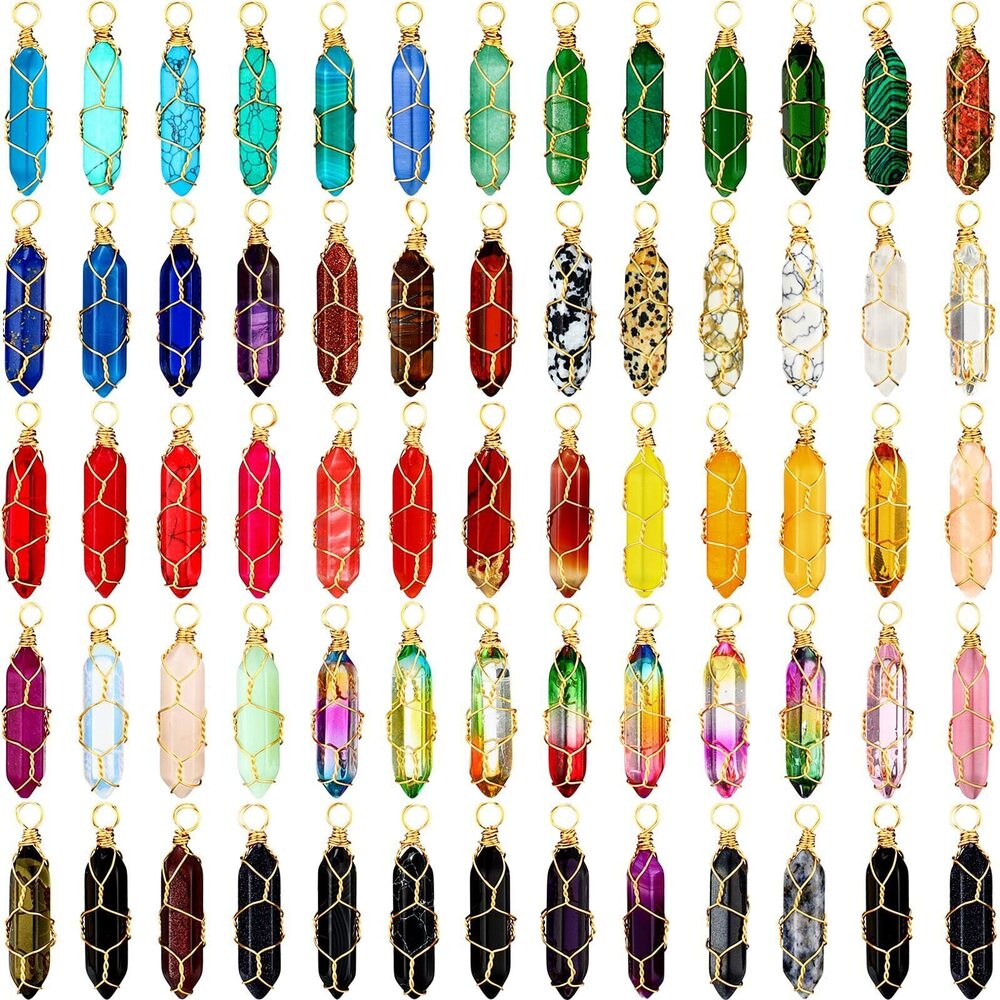 8441 64 Pcs Hexagonal Natural Crystal Pendant Gemstone Pointed Quartz Stone